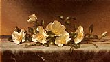 Cherokee Roses On A Light Gray Cloth by Martin Johnson Heade